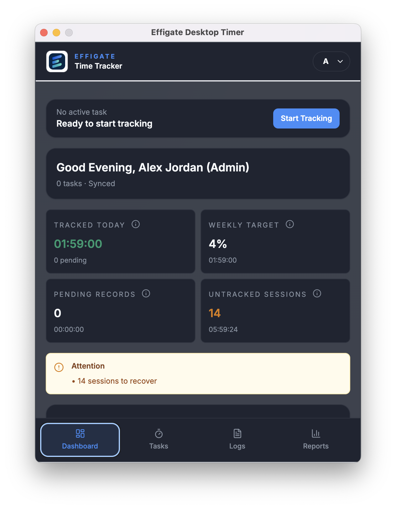 Desktop timer screen 1