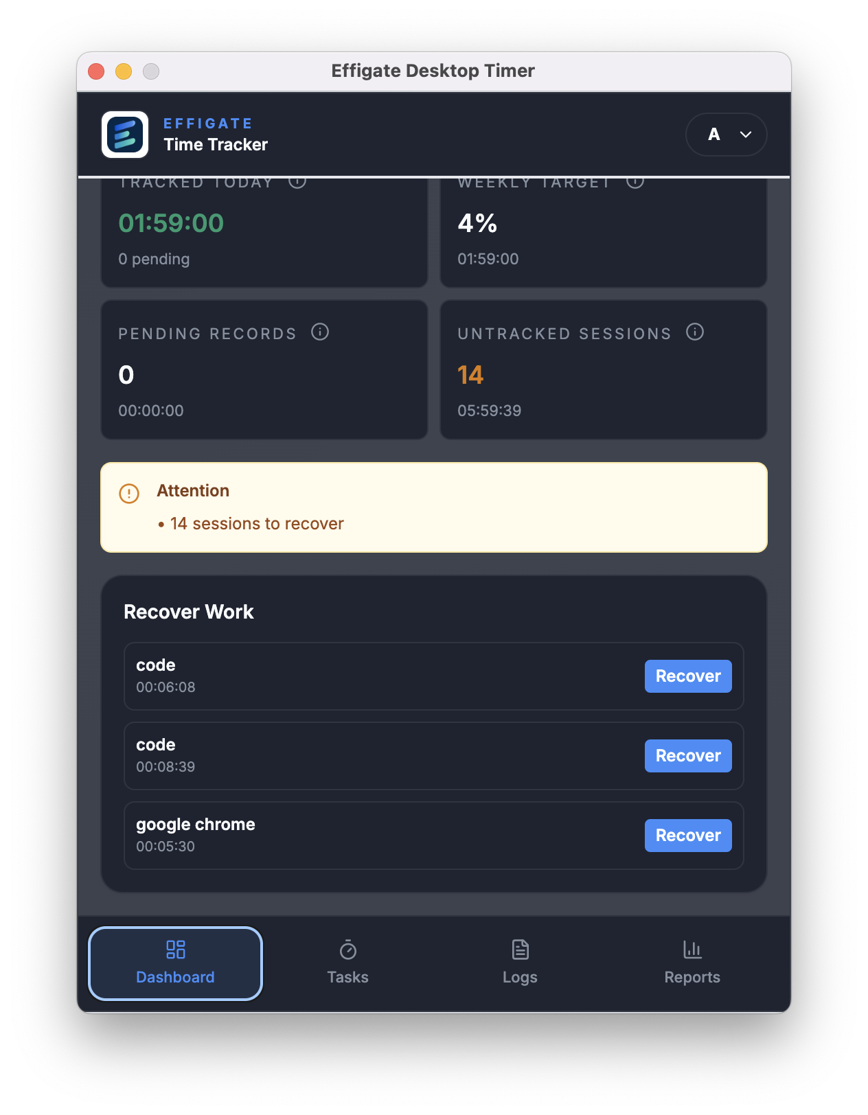 Desktop timer screen 2